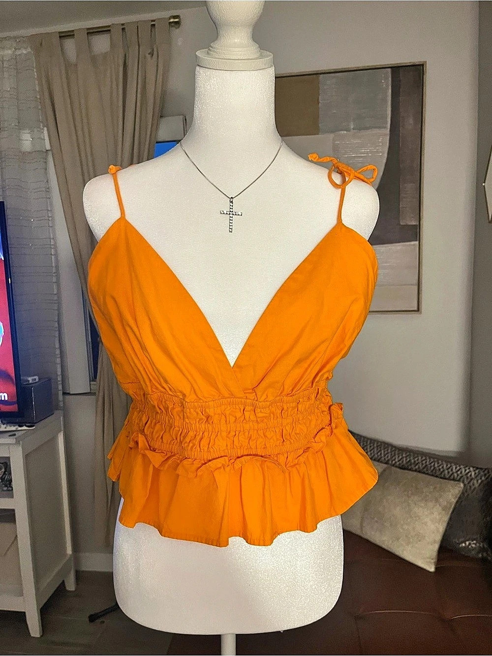 Orange Smocked Crop Top